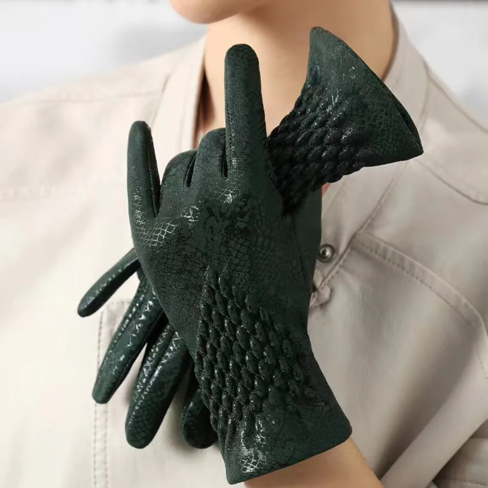 Touchable Screen Winter Gloves Warm Snake Skin Pattern Driving Mittens Touch Screen Gloves Outdoor Sports