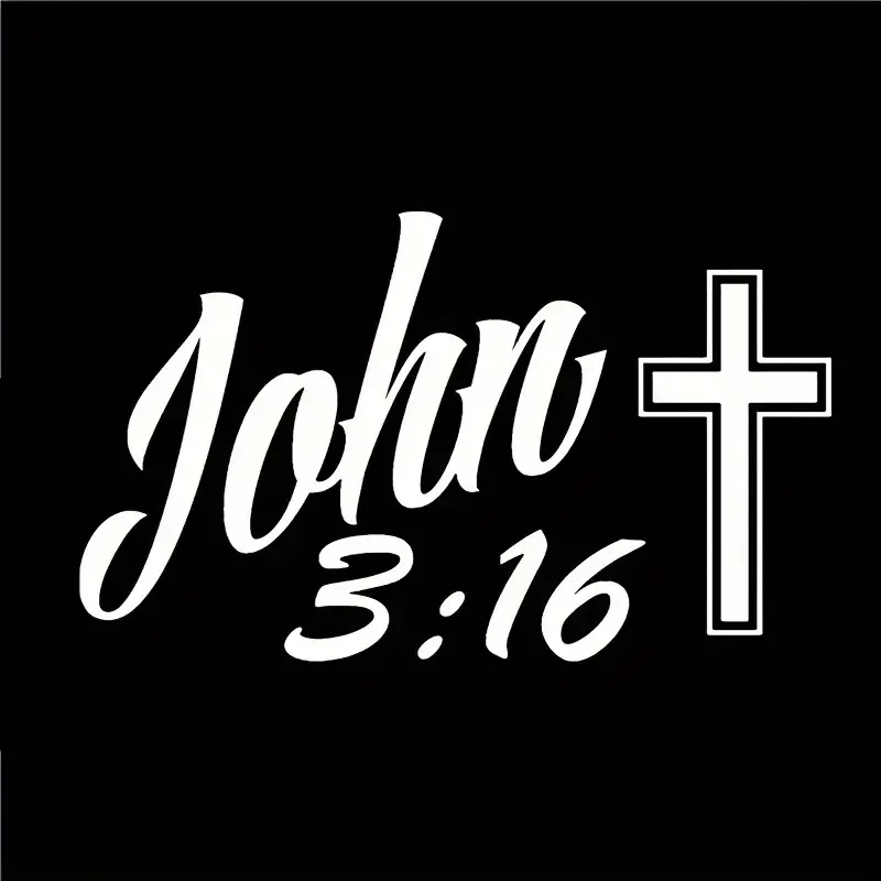 ملصق نافذة السيارة لآية الكتاب المقدس 3:16 - ملصق فينيل متقاطع باللون الأسود والأبيض، مادة PVC مقاومة للطقس، ذاتية اللصق