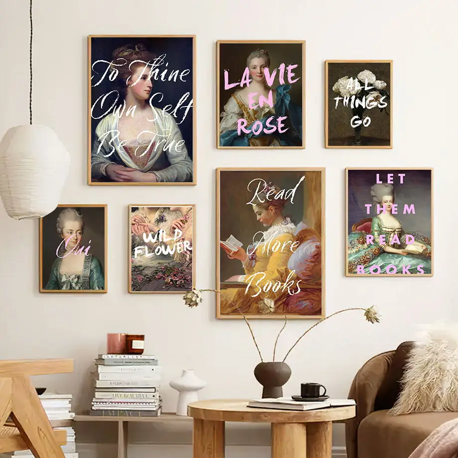 Vintage Flower Noble Girl Portrait Abstract Feminist Art Canvas Painting Nordic Poster Print Wall Pictures For Living Room Decor