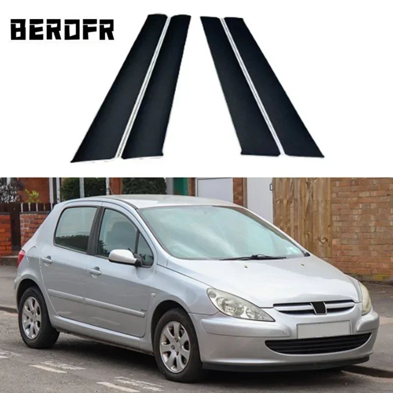 4Pcs Glossy Black Pillar Posts Door Side Window Cover BC Column Sticker For Peugeot 307 2001 2002 2003 2004 2005 2006 2007 2008