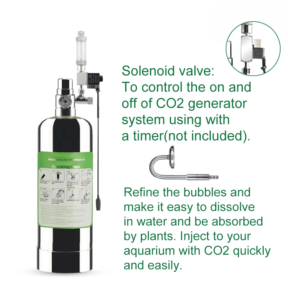 5L Aquarium Stainless Steel Cylinder CO2 Generator System Kit with Solenoid Valve Bubble Diffuser Carbon Dioxide Reactor Kit