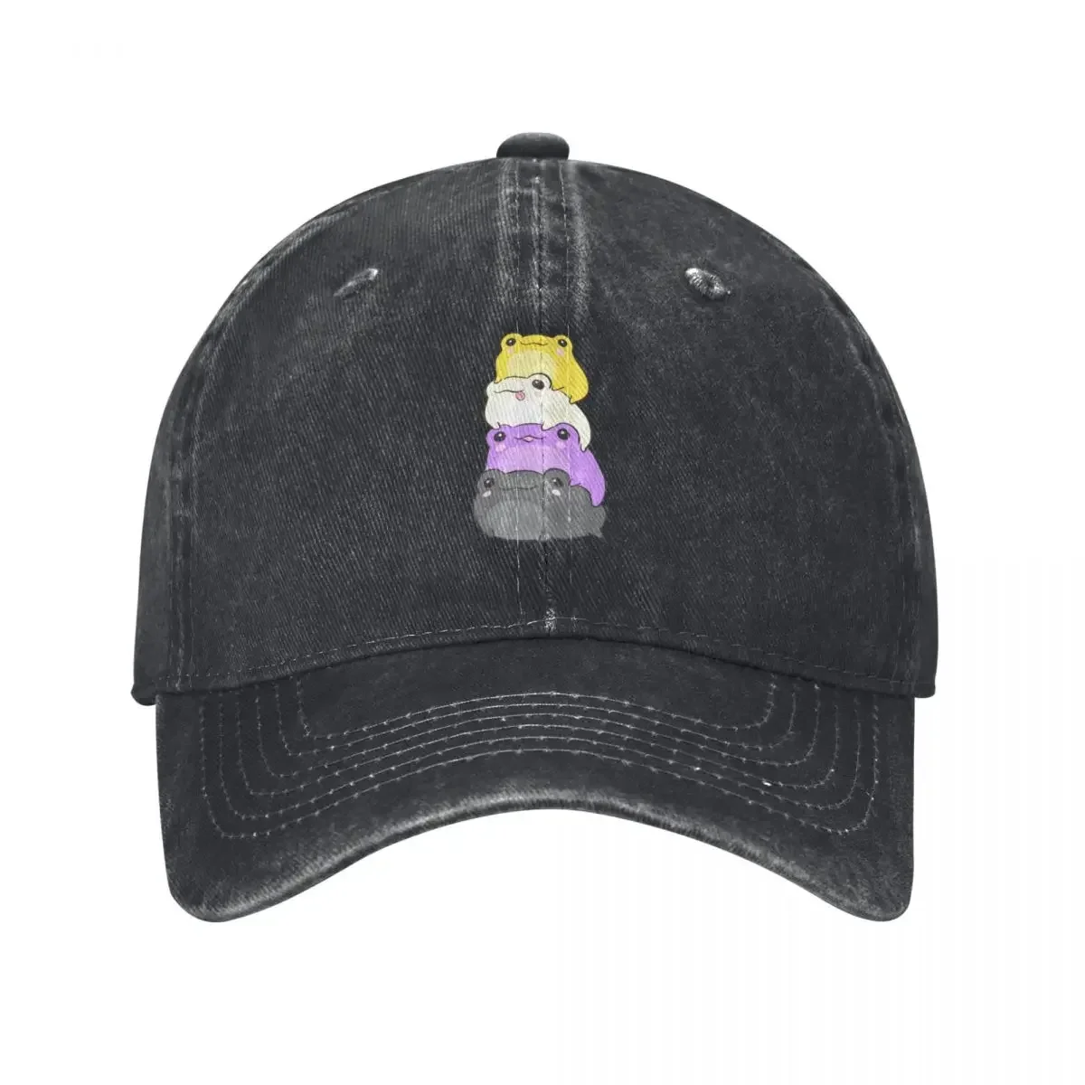 Nonbinary Pride Frog - Cute Kawaii Aesthetic Frog - Subtle Non-Binary Enby NB Pride Flag Colors Frog Pile Baseball Cap