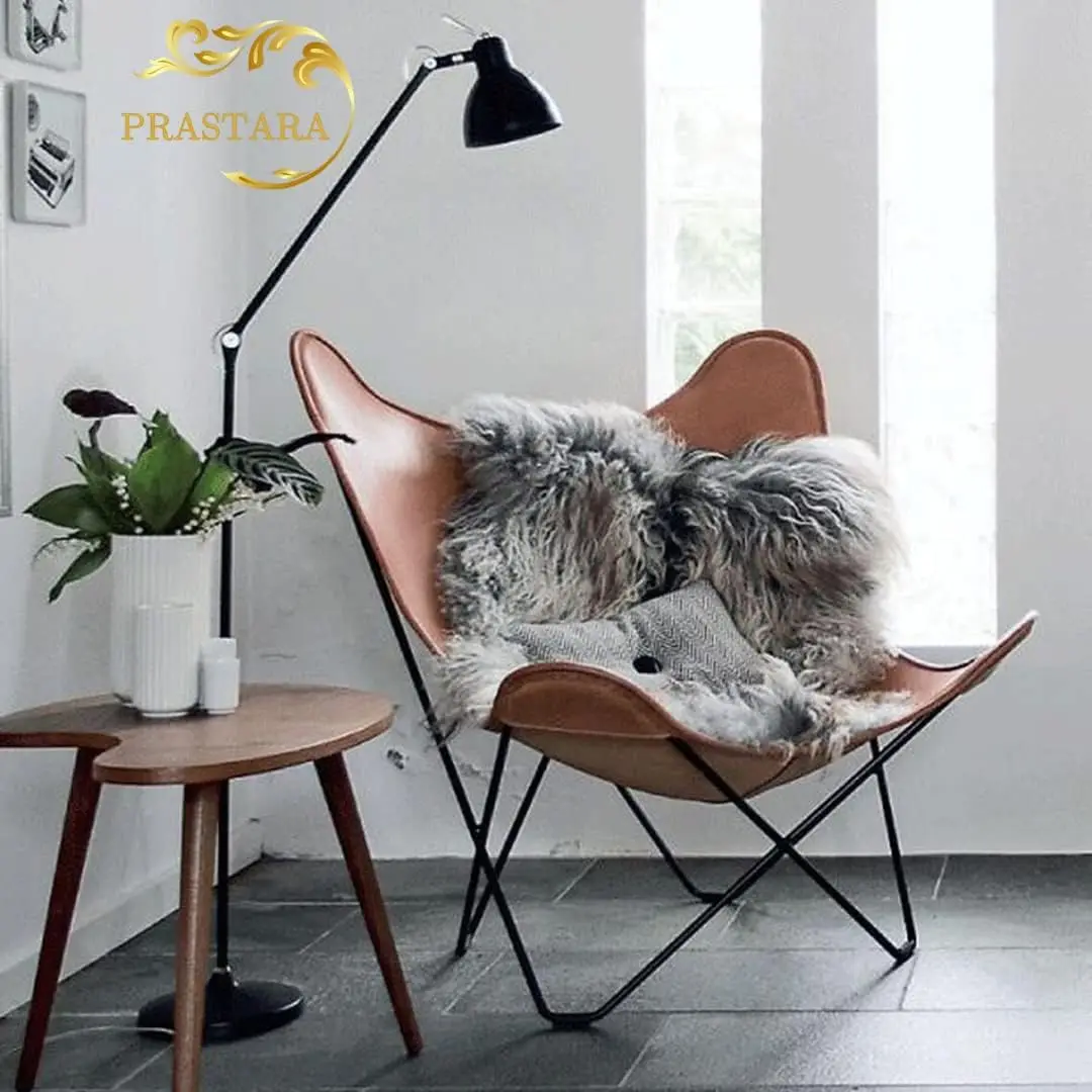 

Leather Living Room Chairs Handmade Butterfly Chairs for Adults Powder Coated Folding Iron Frame Leather Butterfly Chair