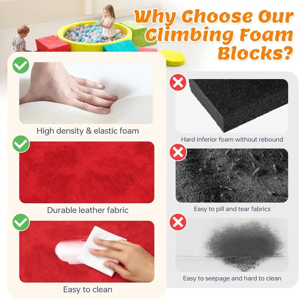 Juego de bloques de escalada de espuma para niños pequeños con pozo de bolas, juguetes de interior de juego suave de 8 piezas para edades de 1 a 3 años