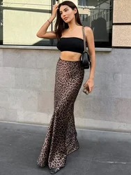 Bornladies Leopard Print Satin Skirt Women's Fashionable Long Dress Sexy Spicy Ladies With Wrapped Buttocks Slim Fishtail Skirt