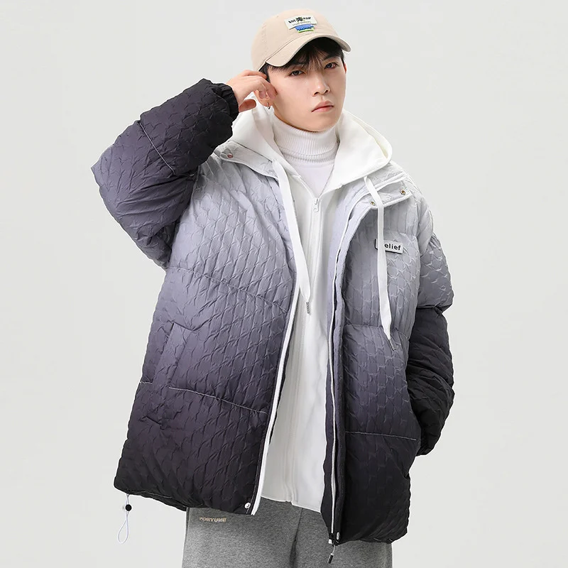 Осенне-зимняя мужская хлопковая парка, куртка, пальто в стиле хип-хоп, имитация двух, постепенно уплотненная теплая ветровка с капюшоном, куртка с хлопковой подкладкой