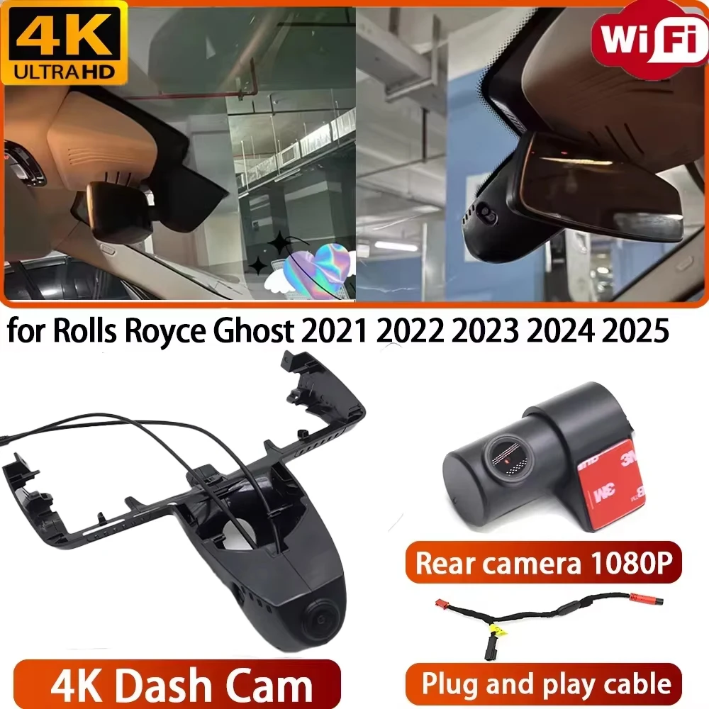 for Rolls Royce Ghost 2021 2022 2023 2024 2025 Video Recorder 4K DVR Dash Cam Wifi Camera 170° Wide Angle Loop Recording