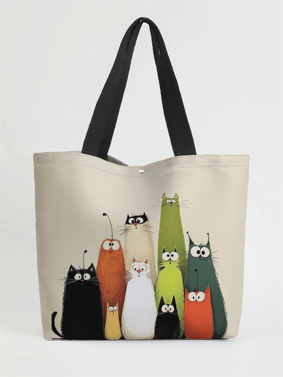 

1pc， Cat pattern handbag, reusable fashionable handbag, multifunctional handbag, printed canvas shopping bag