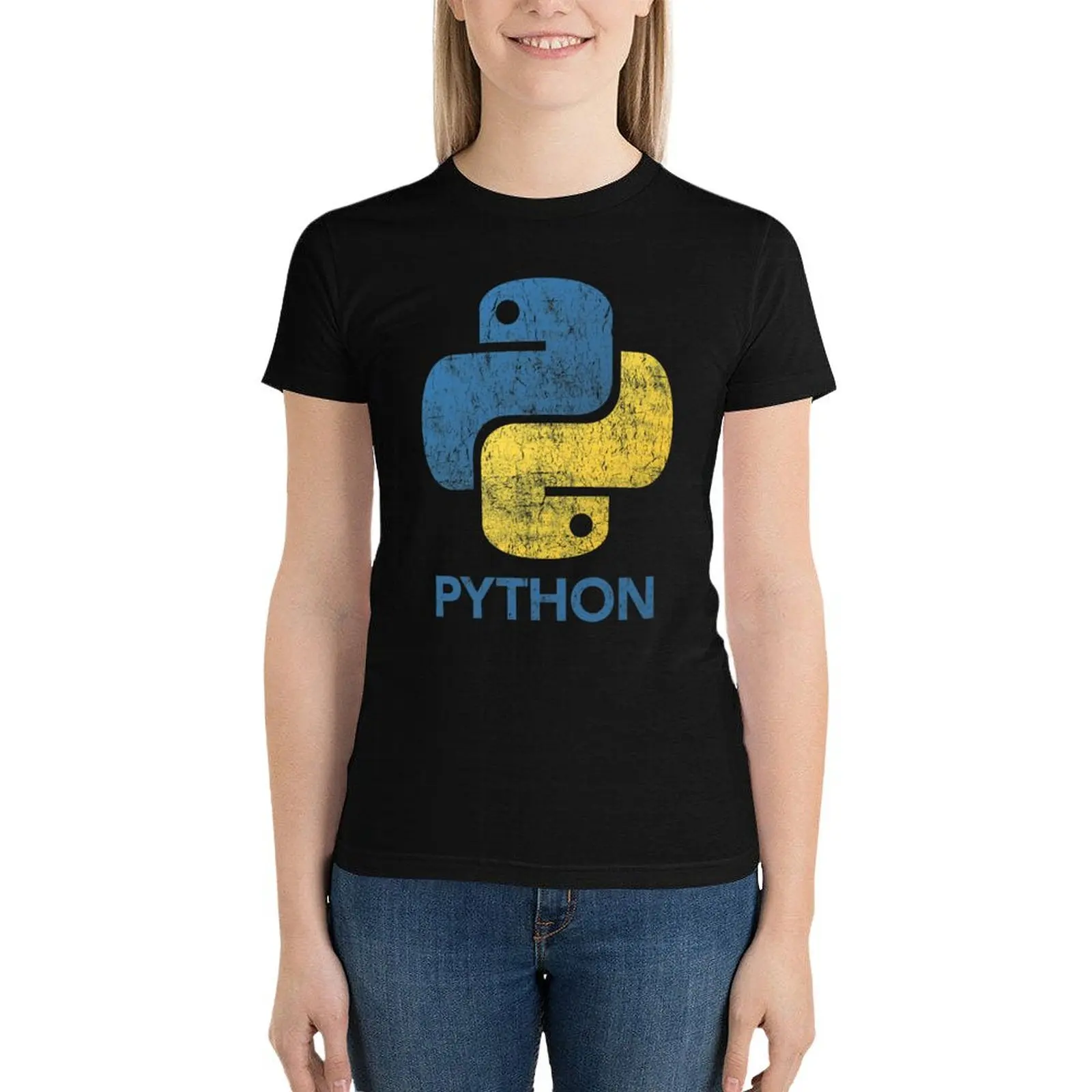 Retro Python Programmer T-Shirt Aesthetic clothing funny tight shirts for Women