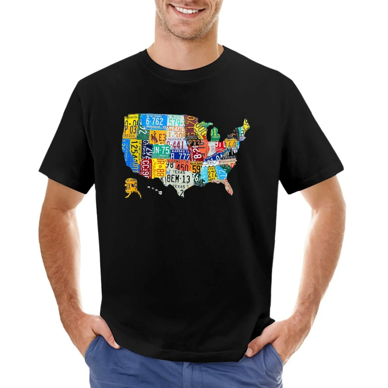 License Plate American Flag US Map Art American Map Shirt T-Shirt Aesthetic clothing customizeds Men's t-shirts