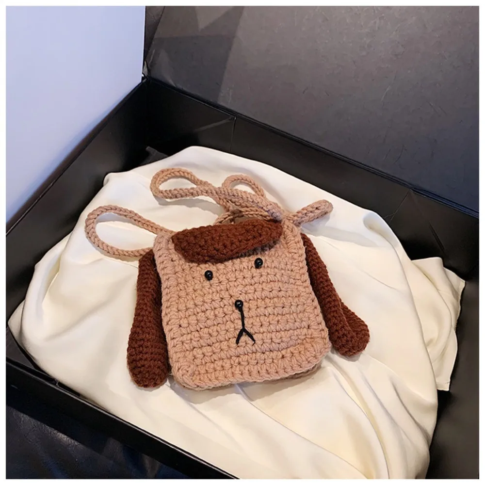 Puppy Shape Wool Crochet Bag New Knitting Handmade Woven Bag Cute Shoulder Bag