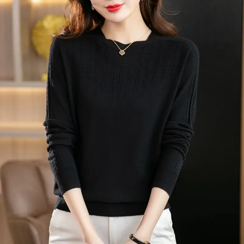 Autumn Winter Women's Solid Loose Knitted Pullovers Comfortable Long Sleeve Sweaters T-shirt Autumn Winter Female Clothes E274