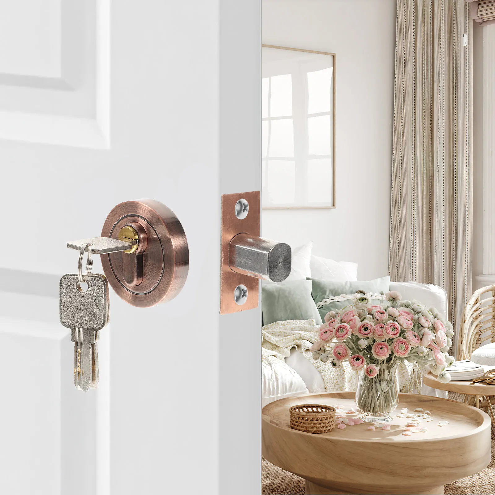 Zinc Alloy Single Cylinder Deadbolt Door Lock Keyed Security Lock for Interior Exterior Doors Bedroom Bathroom Front Entry