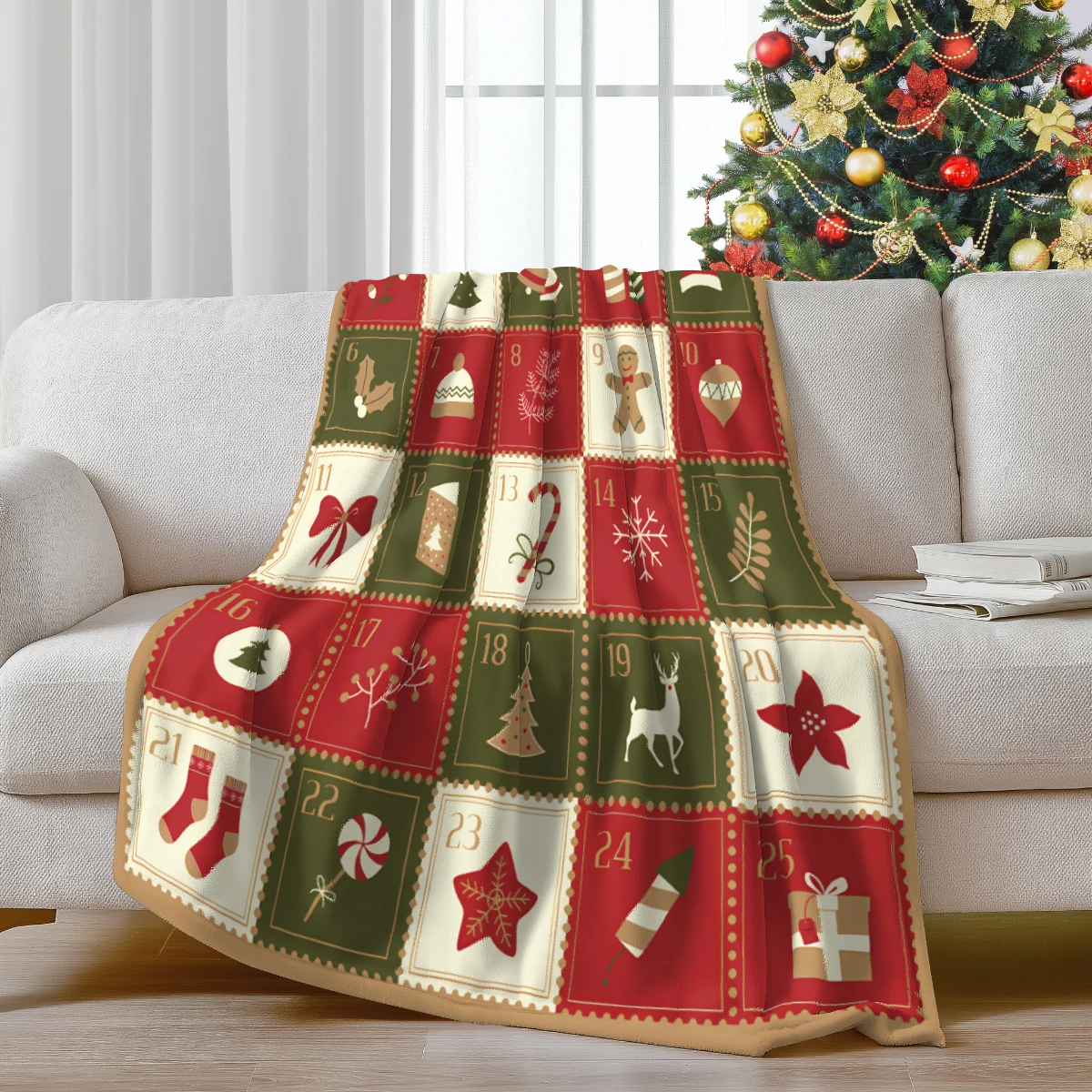 1pc Christmas Countdown Calendar Flannel Blanket Welcome Christmas Ceremony Blanket Super Soft And Comfortable Nap Blanket
