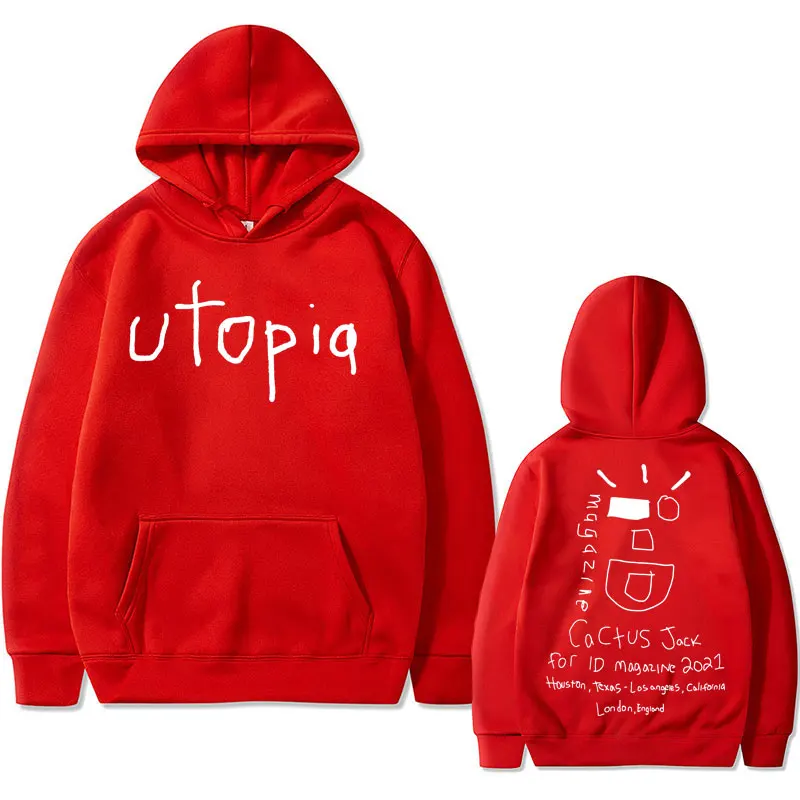 Cactus Jack Utopia Print Hoodie Men Women Casual Hip Hop Oversized Hooded Sweatshirt Men's Fashion Vintage Hoodies Streetwear
