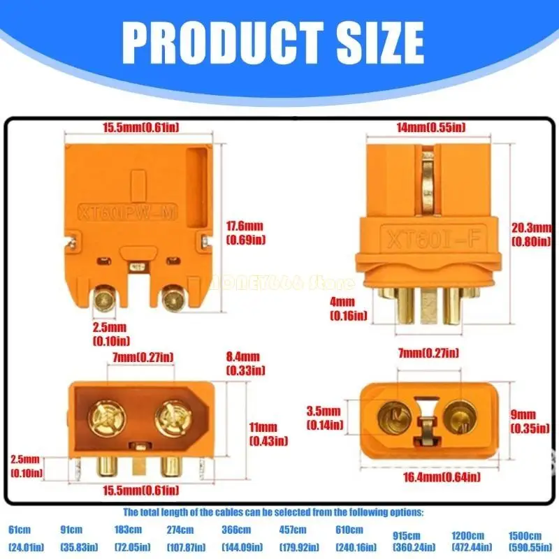 F62C XT60 Male to Male Extension Cable Model Aircraft Connection Line for Photovoltaic Cells and Model Aircraft 12AWG