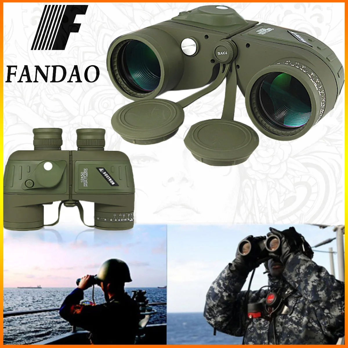 

Tactical 10X50 Nautical HD Telescope with Low Light NightInternal Rangefinder & Compass Binoculars Birdwatching Hunting Boating