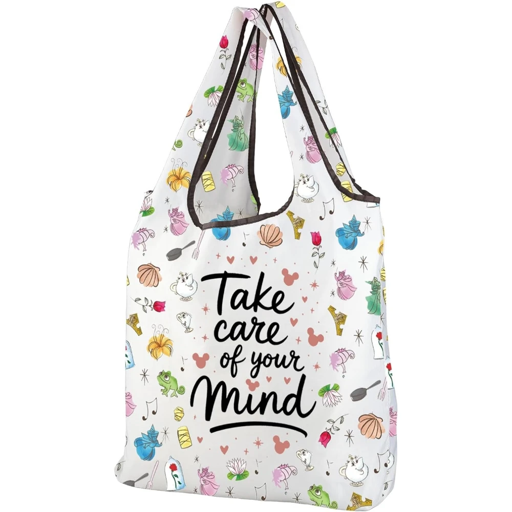 Princess Inspired Reusable Grocery Bag Cartoon Movie Fan Gifts Fairytale Lover Gift Take Care of Your Mind Foldable Bag