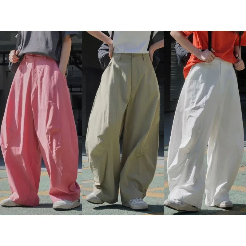 

Summer Trousers Thin Wide Leg Pants Casual Women Loose Cotton High Waist Air Sense Neutral Curved Breathable Clothes Streetwear