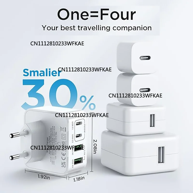 USB C Charger, 40W 4 Port USBC Plug Fast Charger Multi AC Dual Port PD+QC Type C Adapter for Phone, iPad, Samsung Galaxy