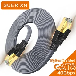 SUREIXN Ethernet Cable CAT8 40Gbps 2000MHz FFTP Network Nylon Braided Patch Cord for Iptv PS5 Router RJ45 Internet Cat 8 Cable