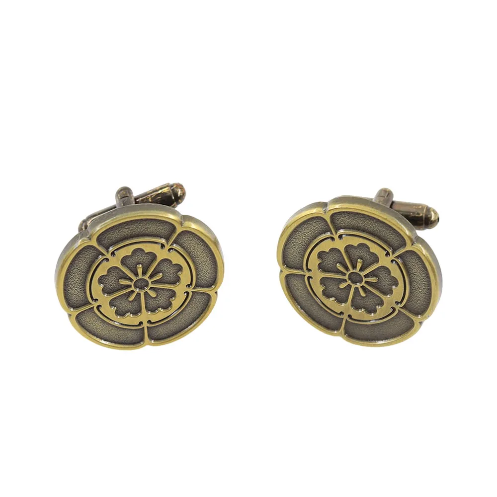 Vintage Japanisches Oda Mokko Kamon Blumen Anstecknadel Manschettenknöpfe Krawattenklammer Set Retro Bronze Brosche Herren Formelle Anzug-Accessoires Geschenk – Detail 6