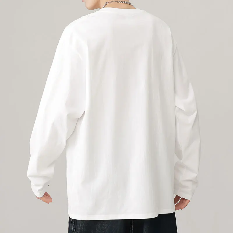 رسالة مطبوعة الرجال طويلة الأكمام تي شيرت القطن بسيط جولة الرقبة فضفاضة الخريف قميص رجالي #3
