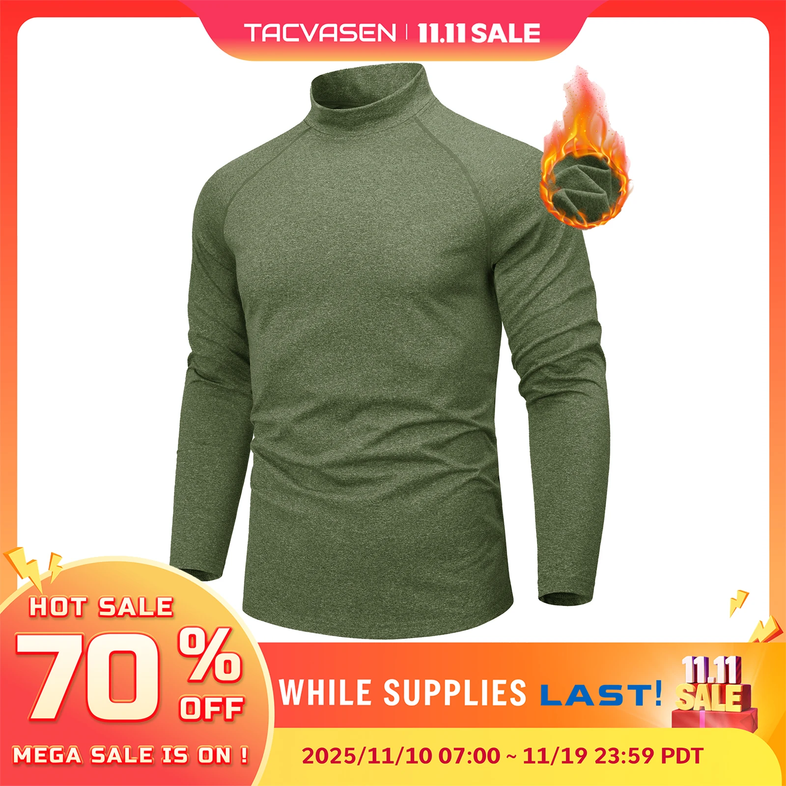 TACVASEN قمصان حرارية للرجال بأكمام طويلة من الصوف الصغير مبطنة بالصوف بطبقة أساسية قمصان داخلية رياضية شتوية دافئة للتمرين