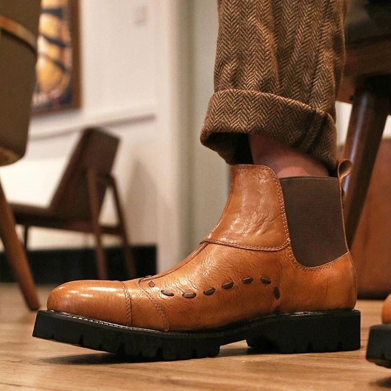 

Handcrafted Retro Chelsea Boots for Men High-end Designer Genuine Leather Gentleman Business Formal High Top Leather Shoes