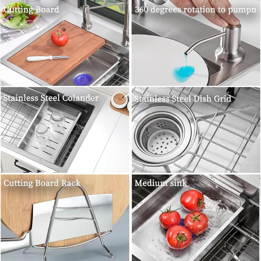 حوض مطبخ حديث منسدل مقاس 30 بوصة مع وعاء واحد وصنبور، طراز مزرعة من الفولاذ المقاوم للصدأ #5