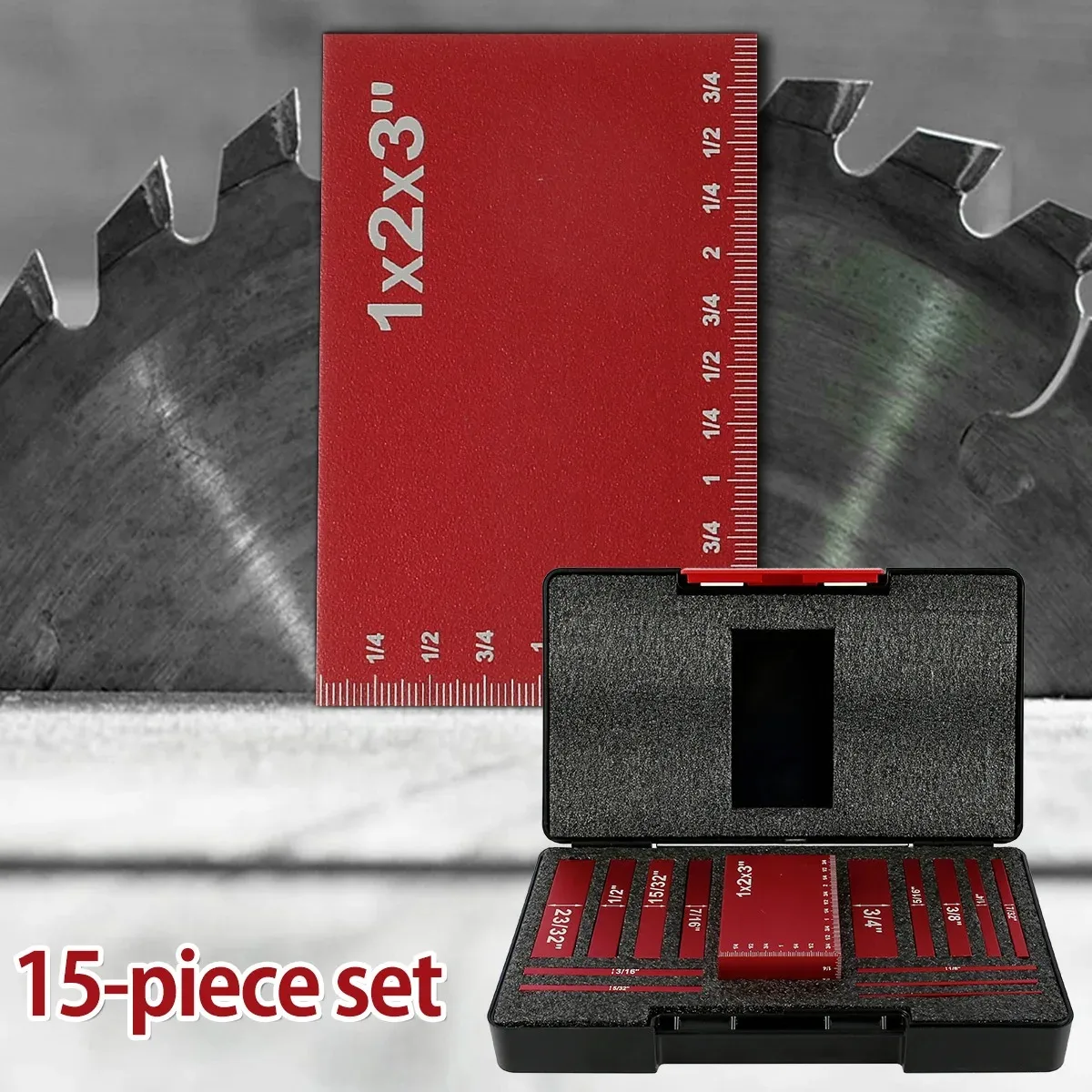 15Pcs Aluminum Setup Blocks Height Gauge Set Imperial Precision Setup Bars Woodworking Router Table Saw Measuring Tools
