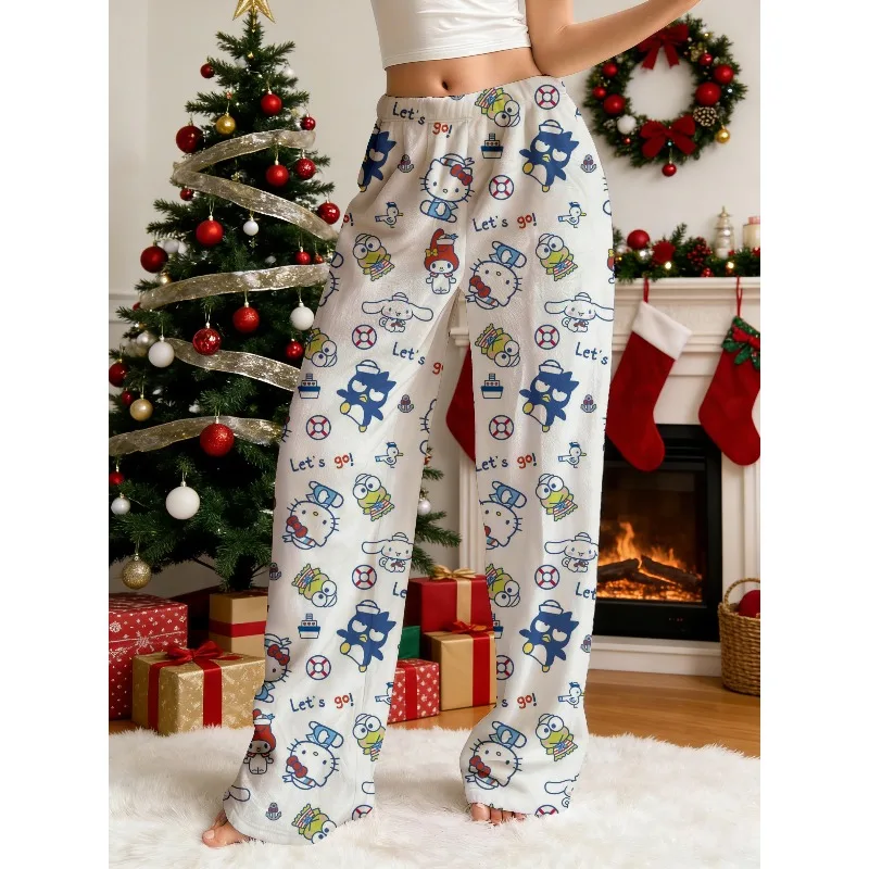 

Sanrio Multi-Characters (Hello Kitty Badtz-Maru) All-Over Pattern Women's Pajama Pants Christmas Home Leisure Sleepwear Trousers