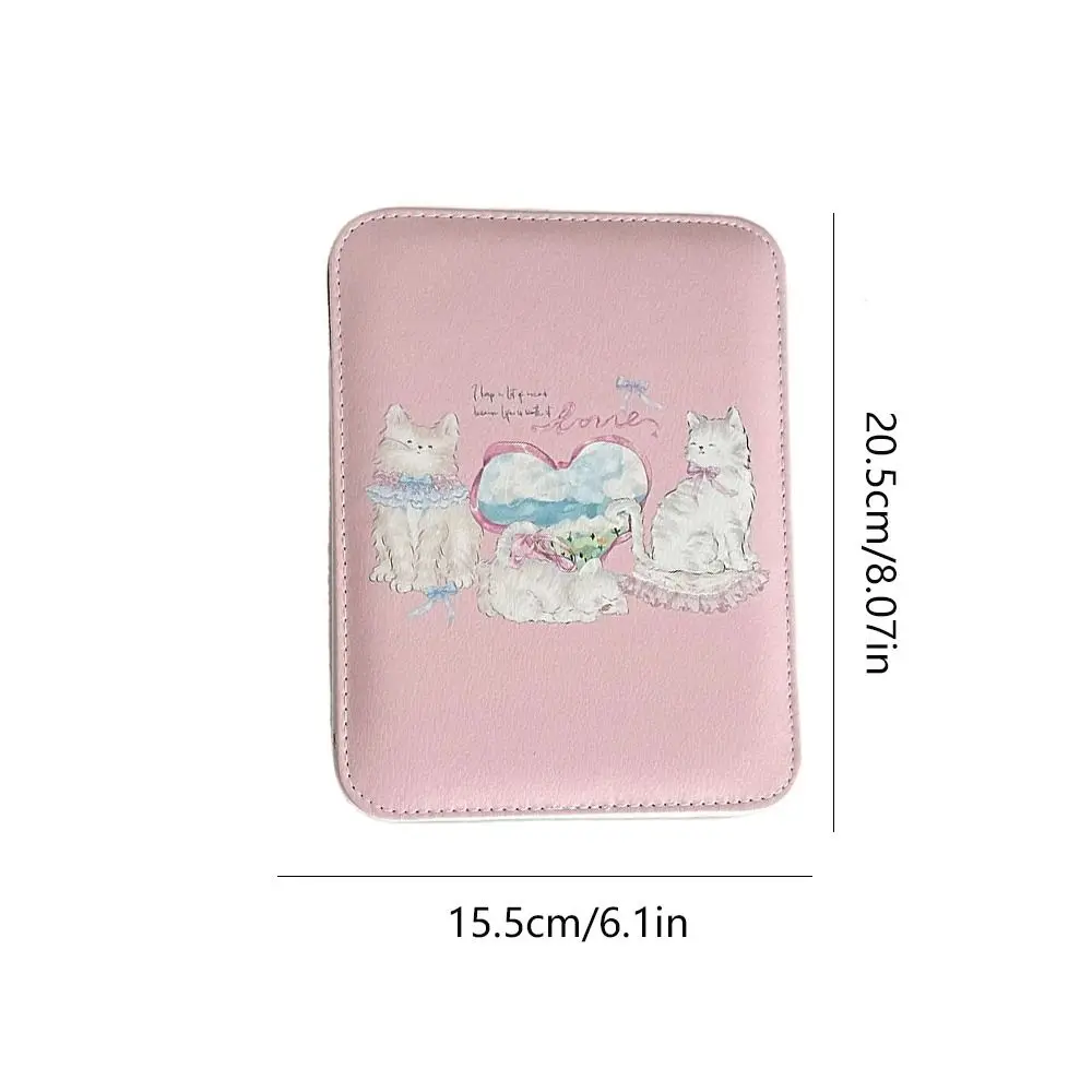 Small Pu Leather Desktop Stand Mirror Cartoon Puppy Cat Fold Makeup Mirror Delicate Flower Vanity Mirror Dormitory