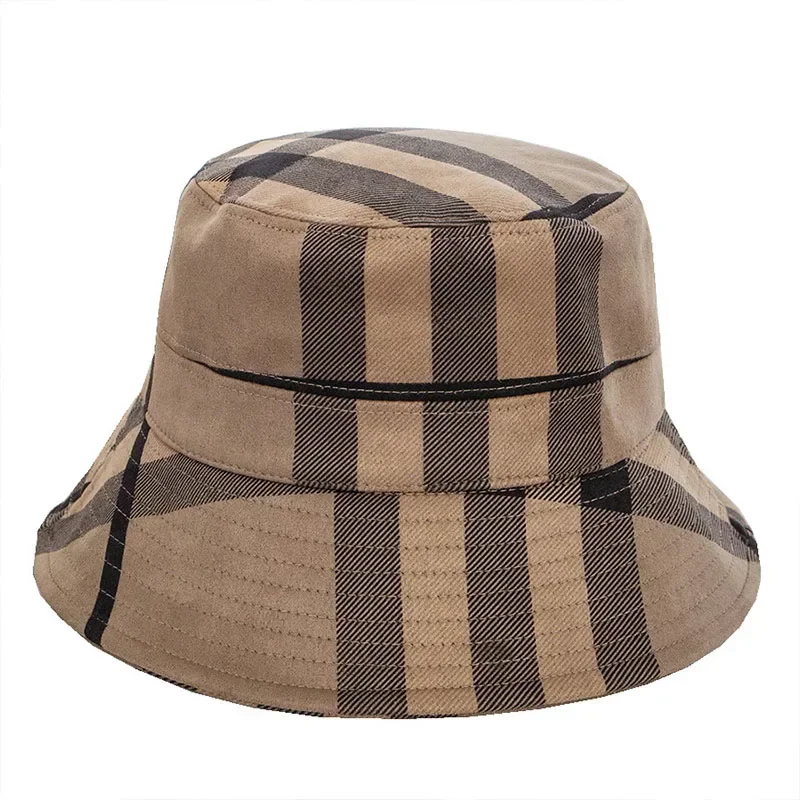 Women Bucket Hats Fisherman's Hat Foldable Plaid Pattern Sun Hats Japanese Casual Winter Warm Fashion Shade Tie-Dye Caps