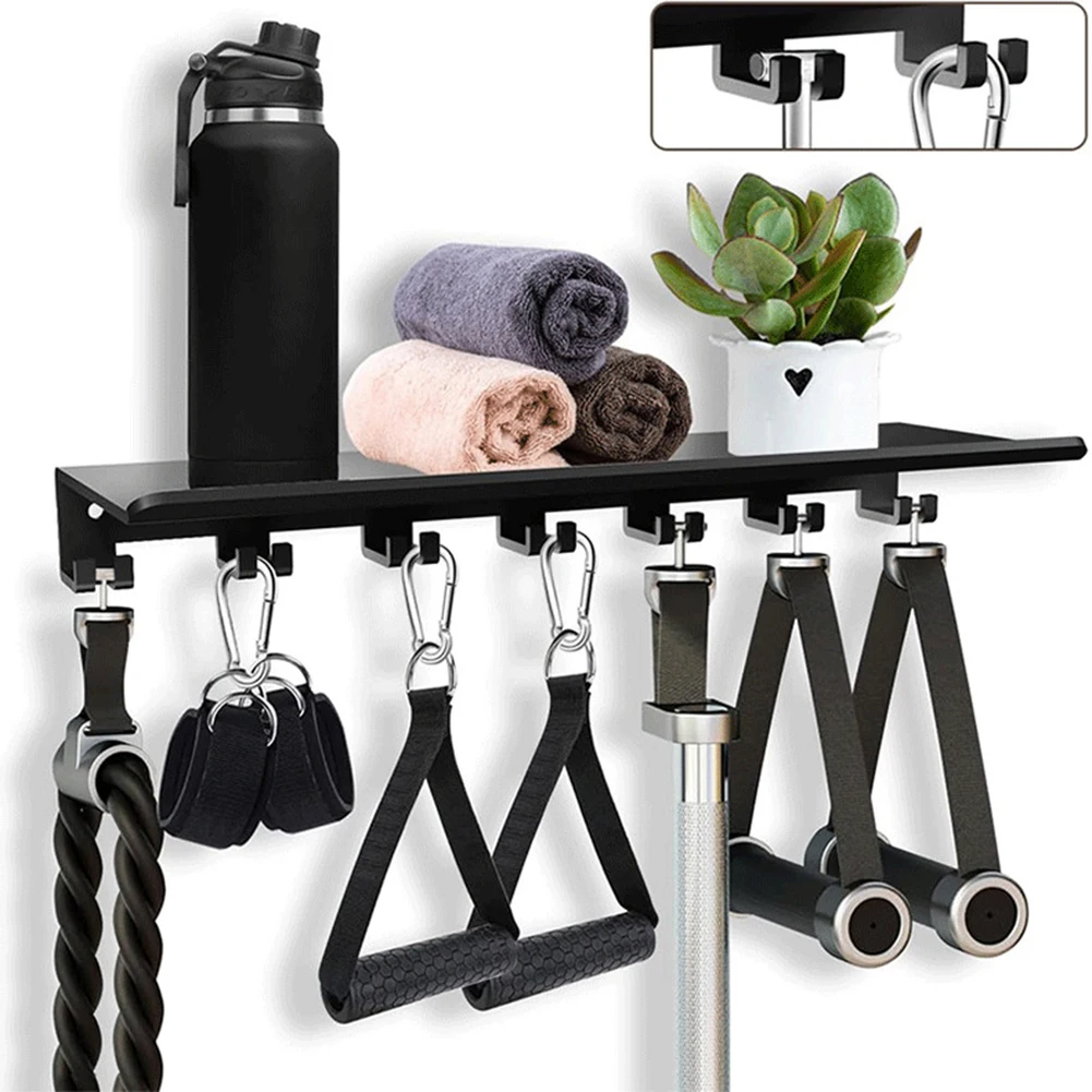 

Floating Shelf Organizer Home Gym Equipment Storage Metal Rack Wall Mount Fitness Gear Holder With Hooks Home Accessories