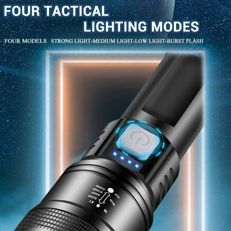 5000LM Ultra Bright Tactical Light Built-in Battery Powerful P70 LED Flashlights Emergency Spotlight Telescopic Zoom Flash Light