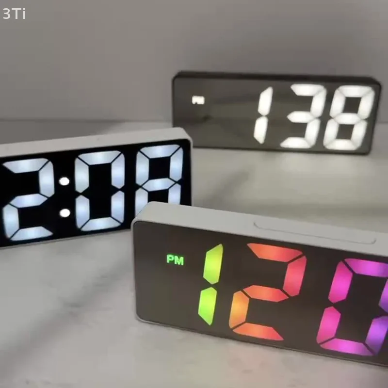 LED Mini Mirror Alarm Clock Electronic Digital Alarm Clock Digital Table Clock Room Desk Decorating Smart Small Tools Home