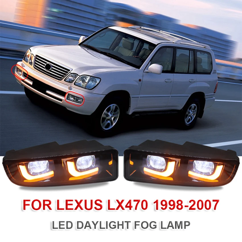 

For LEXUS LX470 1998-2007 Front Bumper Fog Light Assembly with LED Daytime Running Light Turn Signal Car Daylight DRL Fog Lamp