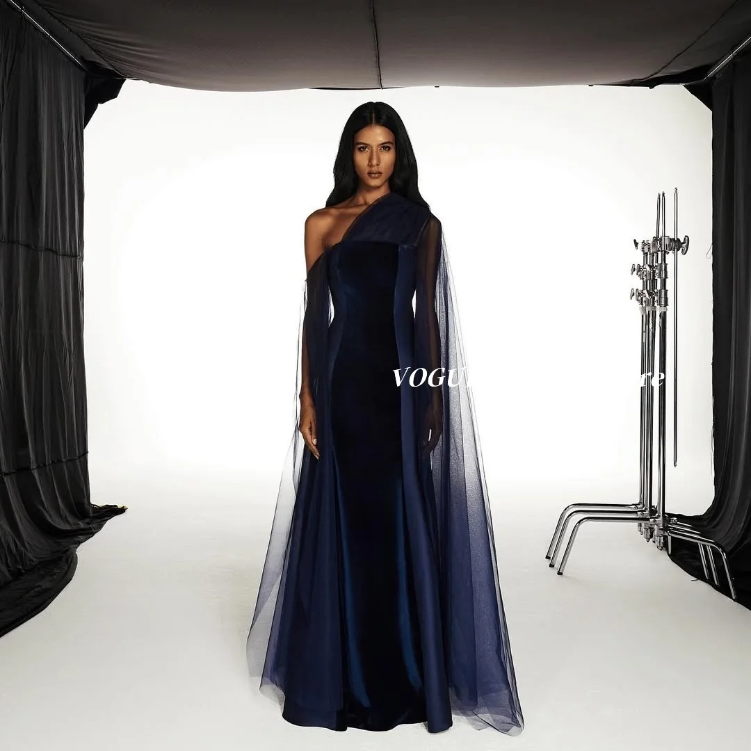 

Fashion Mermaid Evening Dresses One Shoulder Satin Long Sleeve Navy Blue Prom Dresses فساتين سهرة vestidos de fiesta Customized
