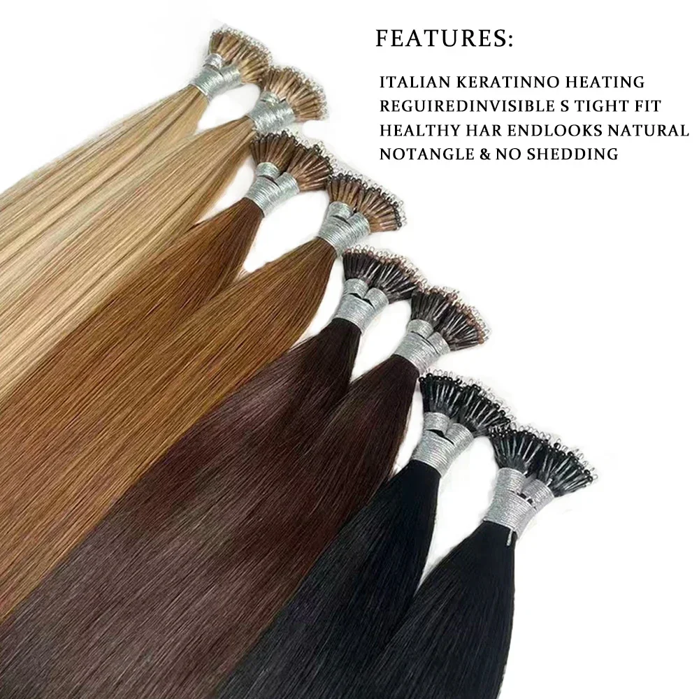 DIYOMO Extension per Capelli Lisci Brasiliani Veri Remy con Anello Nano, Microlink, Capsula e Cheratina per Parrucchieri