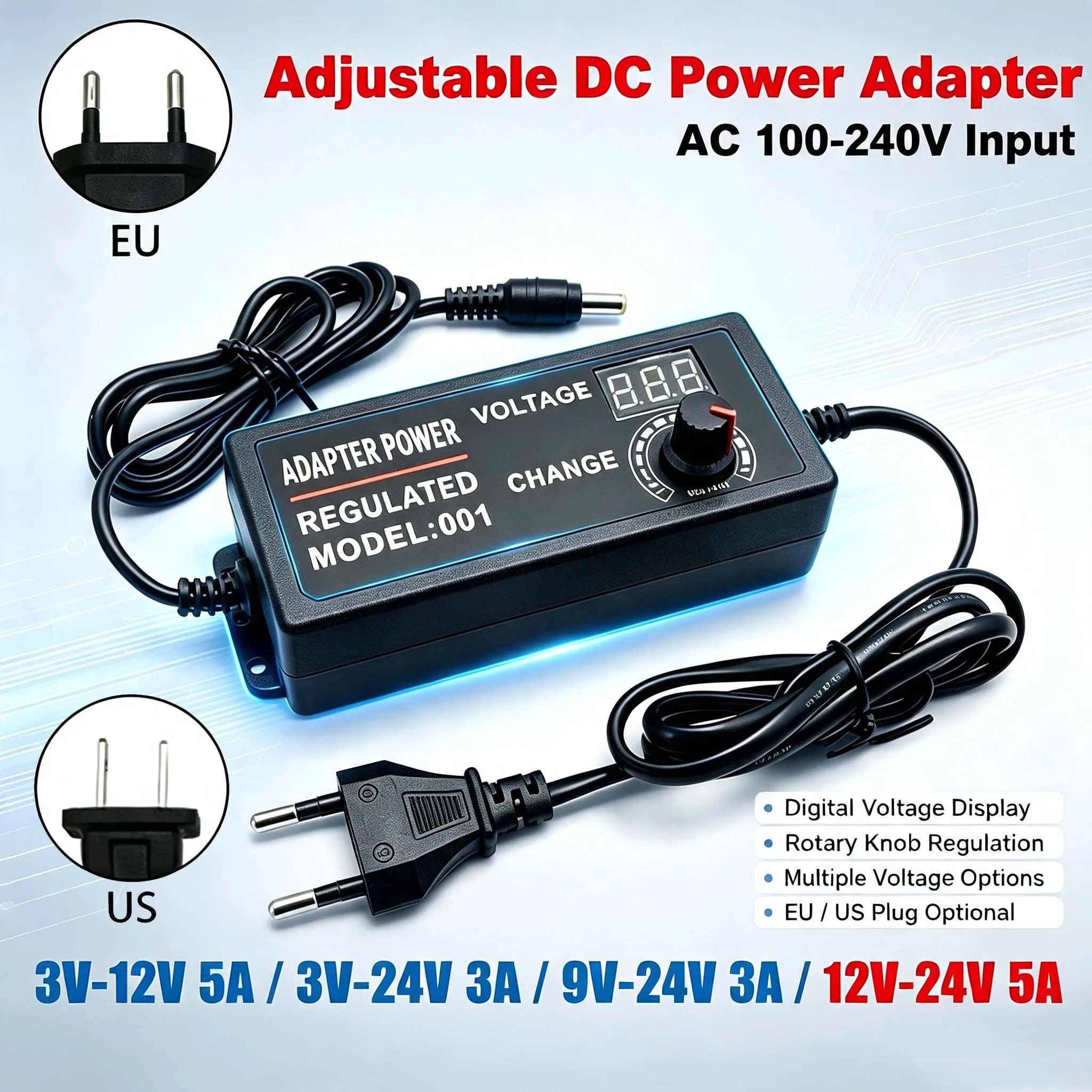 DC To AC 3V-12V 3V-24V 9V-24V 12V-24V 3A 5A EU US Plug Adijustable AdapterFor 2835 COB 5050 and Various DC Power Sources