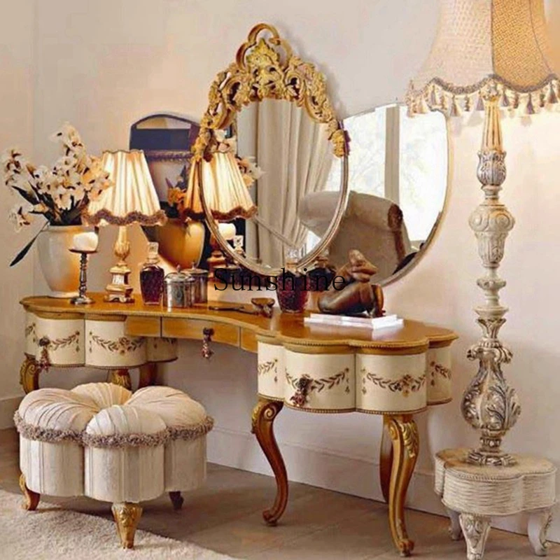 

European solid wood dresser painted makeup table combination small apartment storage simple
