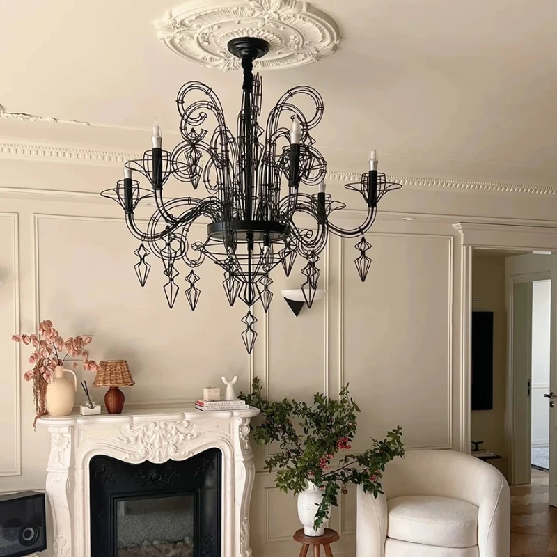 

French Retro Designer Creative High-end Line Lighting LED Chandelier for Living Room Villa Stairs Bedroom Study
