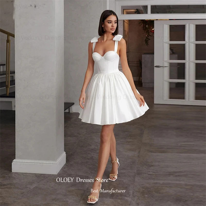 OLOEY Sweetheart Short Wedding Dress For Women Romantic Spaghetti Straps A-line Bridal Party Sexy Backless Mini Bride Gown