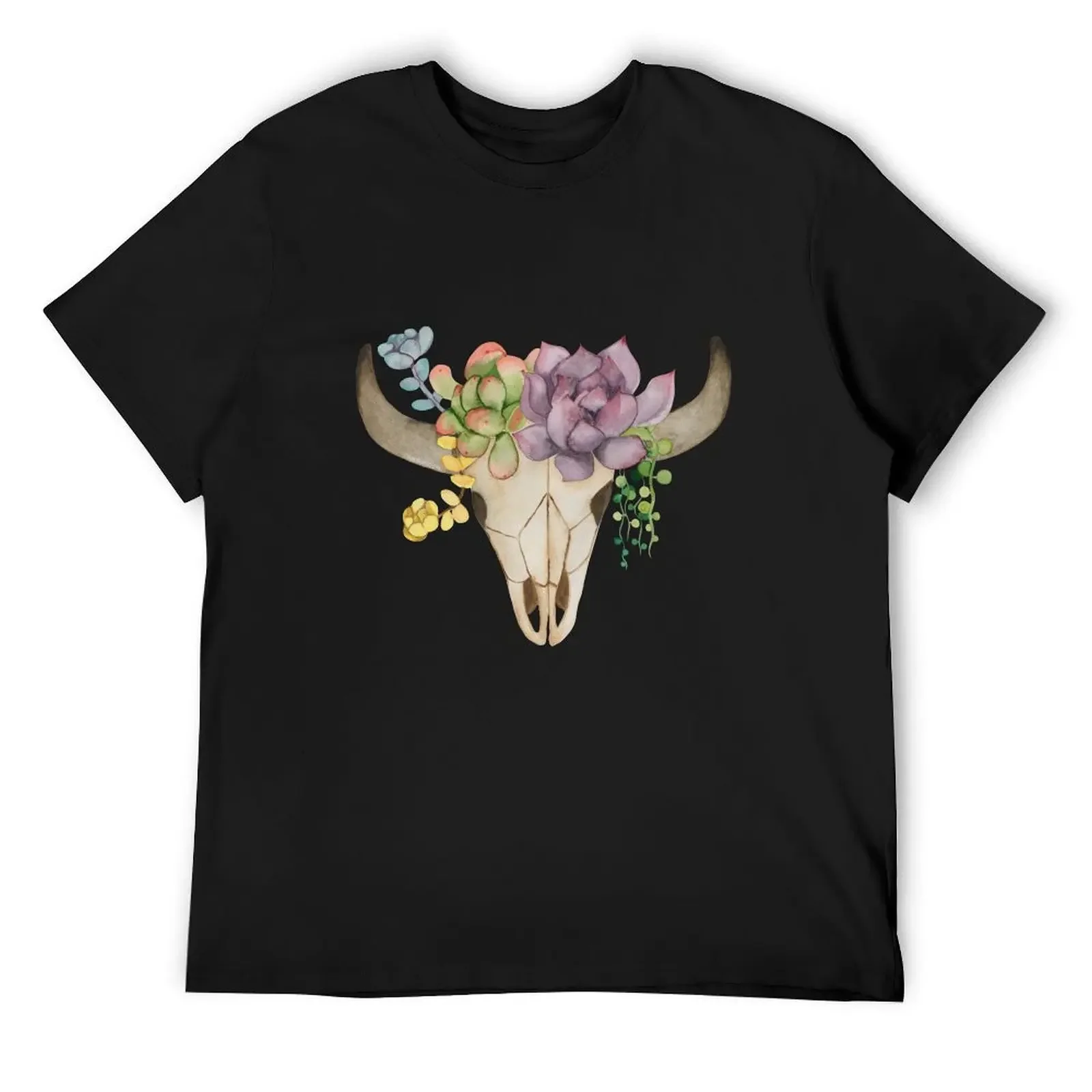 

Succulent Bull Skull (white background) T-Shirt anime stuff plain Blouse mens graphic t-shirts