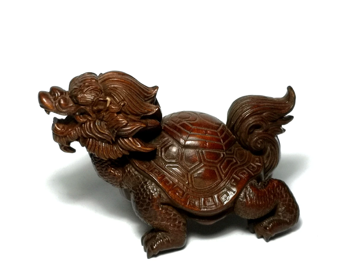 

Length 7 CM Old Chinese boxwood Hand carved Dragon Turtle Figure statue desk Decoration Netsuke Gift Collection