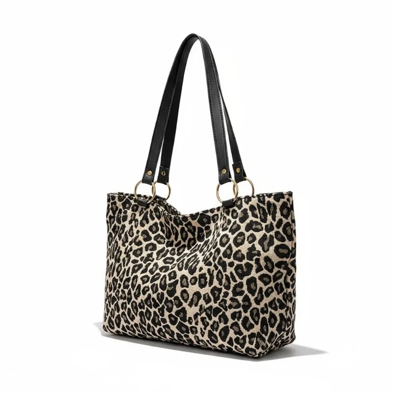 New Large Capacity Leopard Tote Bag for Women, Fashion Canvas Shoulder Bag Ins Popular Handbag Women's Purse