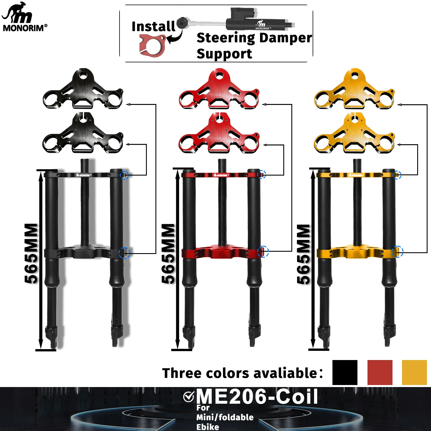 

Monorim MD206/ME206 12/14inch coil/dual air front suspension for minibike upgrade to be more safety and comfort.