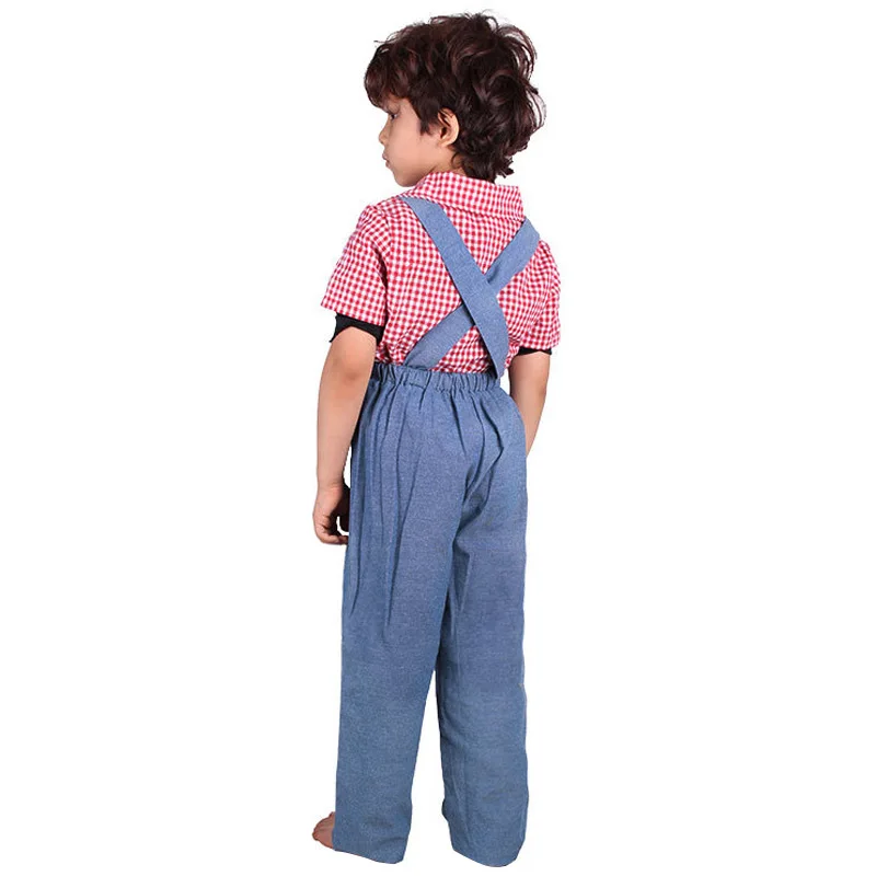 Boys Girls professional Farmer Cosplay Blue strap pants Costume Halloween Kid with Accessories migrant worker