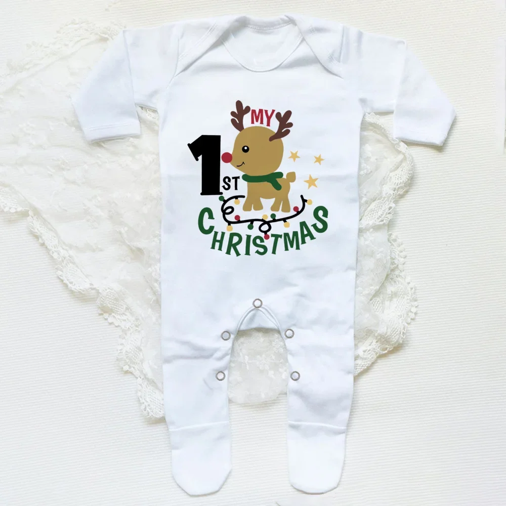 1st Christmas Babygrow Sleepsuit Boys Girls Cute Clothes Baby First Christmas Gift Toddler Xmas Sleepsuit Baby White Bodysuit